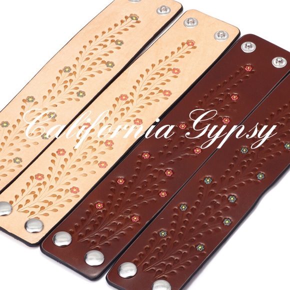 Retro Tooled Western Floral Boho Cuff - Picture 4 of 6